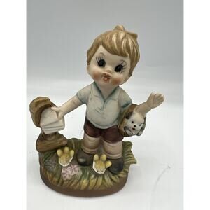 Vintage Arnart Japan Boy w Puppy Figurine Ceramic Mid Century